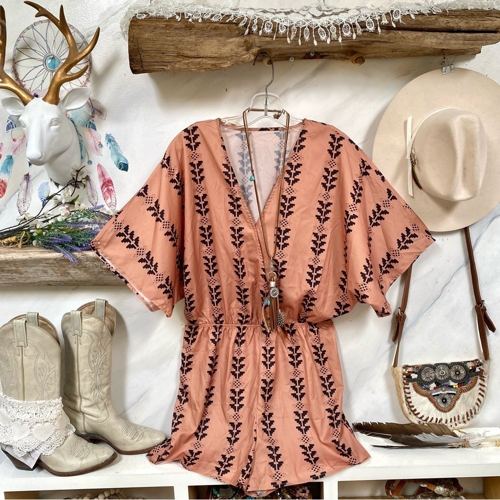 Aztec boho romper w southwestern vibe